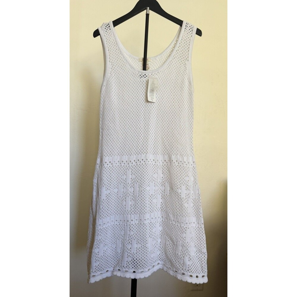 NWT Sundance White Crochet Knit Sleeveless Scoop Neck A-Line Knee Dress L Fresh